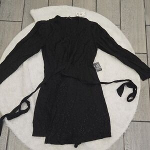 NWT EXPRESS Black Jacquard Wrap Dress Long Sleeve Tie‎ Waist Midi